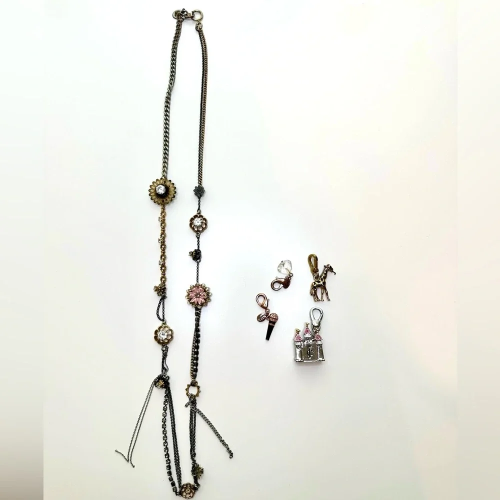 Juicy Couture Chunky Charm Silver Gold Black Tone Crystal Statement Necklace - Picture 1 of 16